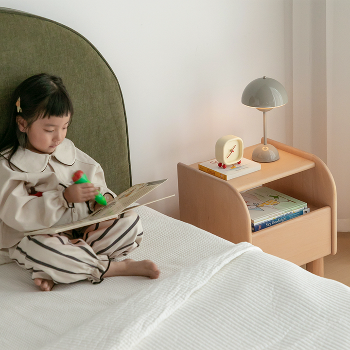 Premium Minimalist Kids Bedside Cabinet - Sturdy Beech Wood &amp; Heavy-Duty Drawer Slides Nightstand 1-Drawer For Bedroom