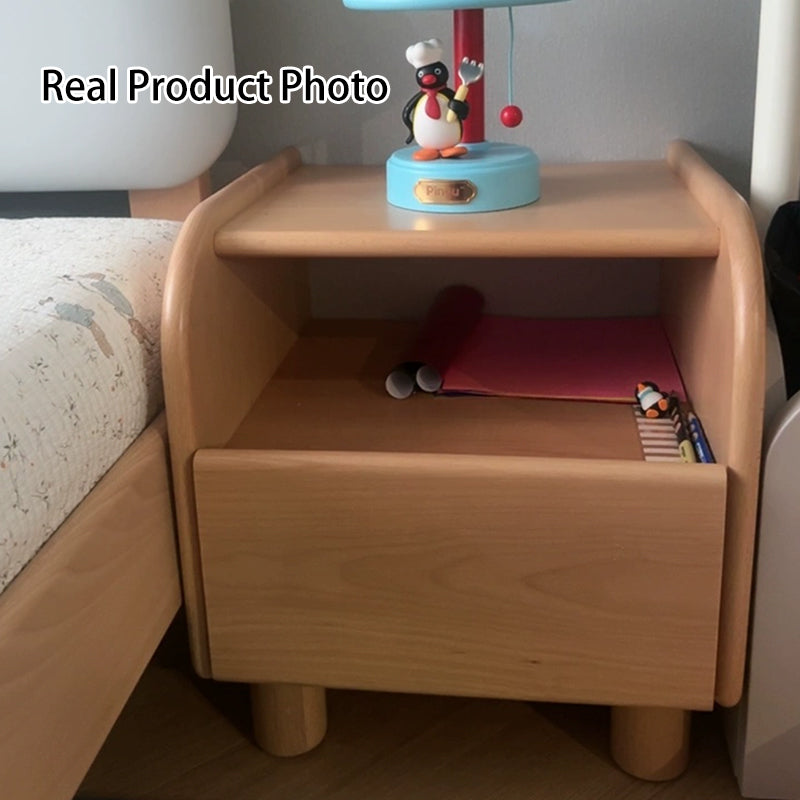 Premium Minimalist Kids Bedside Cabinet - Sturdy Beech Wood &amp; Heavy-Duty Drawer Slides Nightstand 1-Drawer For Bedroom
