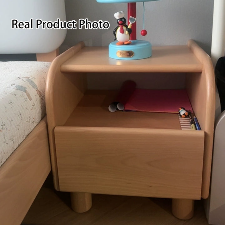 Premium Minimalist Kids Bedside Cabinet - Sturdy Beech Wood &amp; Heavy-Duty Drawer Slides Nightstand 1-Drawer For Bedroom