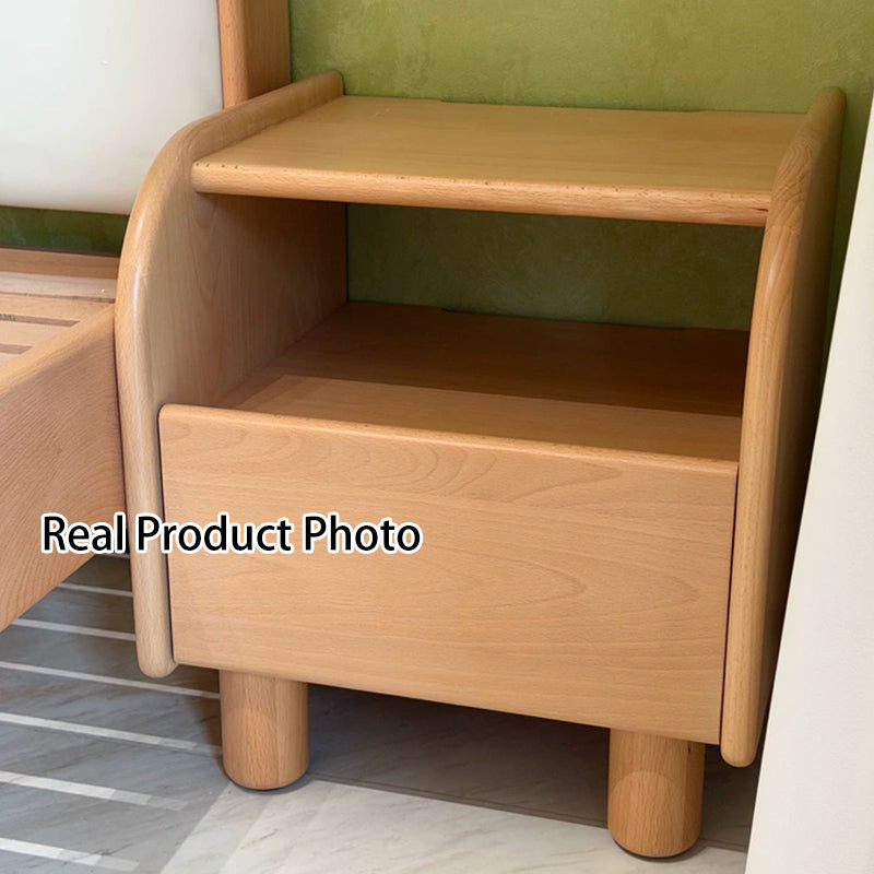 Premium Minimalist Kids Bedside Cabinet - Sturdy Beech Wood &amp; Heavy-Duty Drawer Slides Nightstand 1-Drawer For Bedroom