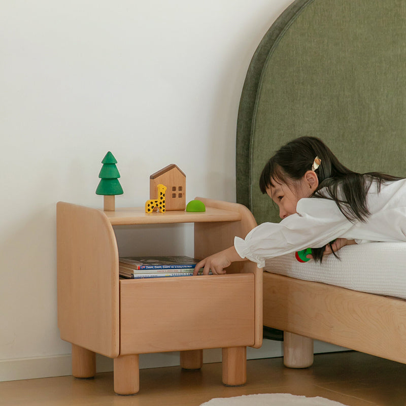 Premium Minimalist Kids Bedside Cabinet - Sturdy Beech Wood &amp; Heavy-Duty Drawer Slides Nightstand 1-Drawer For Bedroom