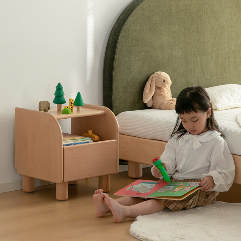 Premium Minimalist Kids Bedside Cabinet - Sturdy Beech Wood &amp; Heavy-Duty Drawer Slides Nightstand 1-Drawer For Bedroom