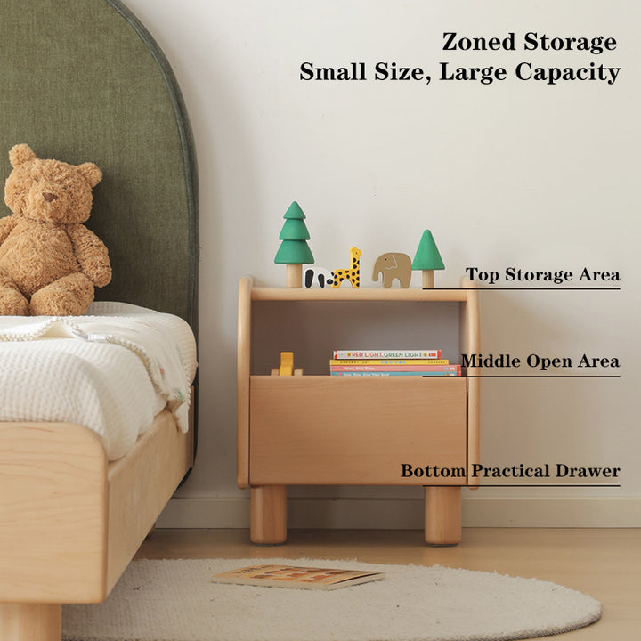Premium Minimalist Kids Bedside Cabinet - Sturdy Beech Wood &amp; Heavy-Duty Drawer Slides Nightstand 1-Drawer For Bedroom