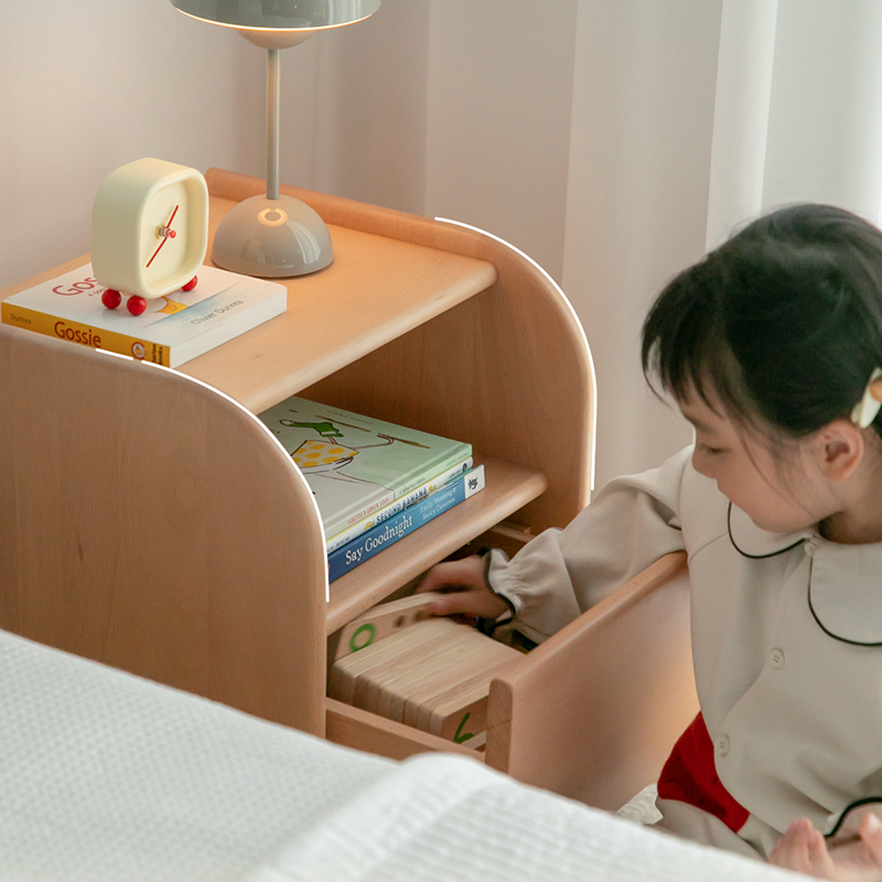 Premium Minimalist Kids Bedside Cabinet - Sturdy Beech Wood &amp; Heavy-Duty Drawer Slides Nightstand 1-Drawer For Bedroom