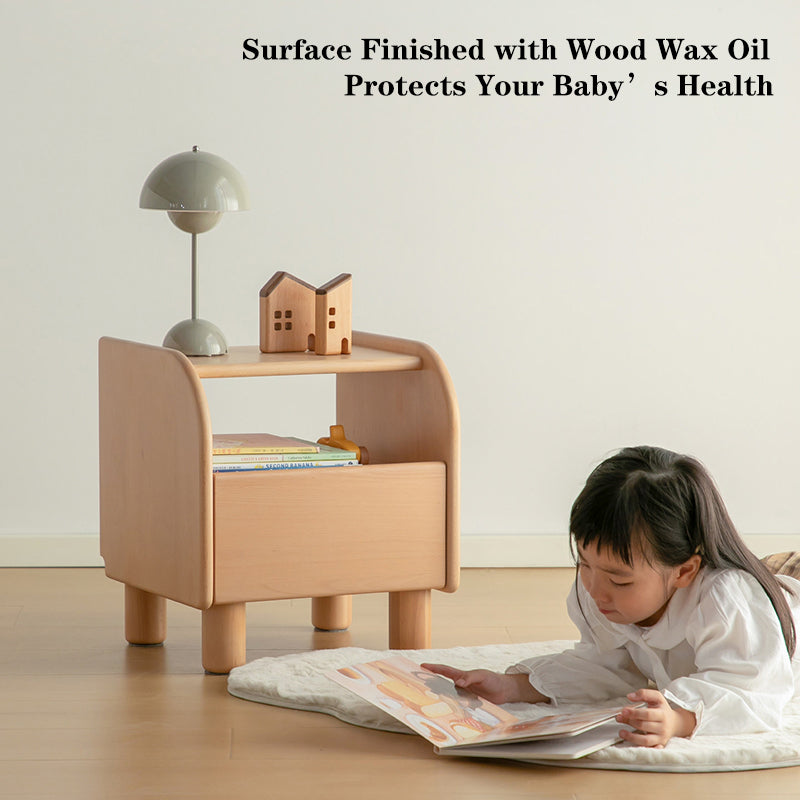 Premium Minimalist Kids Bedside Cabinet - Sturdy Beech Wood &amp; Heavy-Duty Drawer Slides Nightstand 1-Drawer For Bedroom