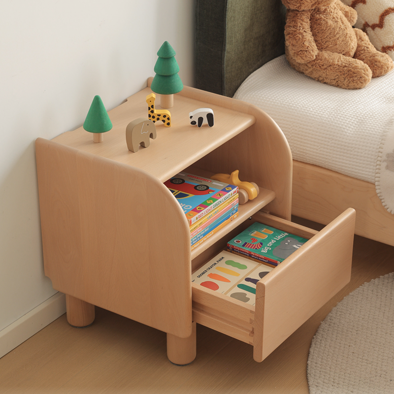 Premium Minimalist Kids Bedside Cabinet - Sturdy Beech Wood &amp; Heavy-Duty Drawer Slides Nightstand 1-Drawer For Bedroom