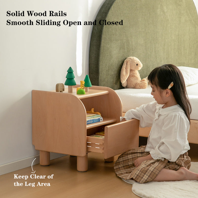 Premium Minimalist Kids Bedside Cabinet - Sturdy Beech Wood &amp; Heavy-Duty Drawer Slides Nightstand 1-Drawer For Bedroom