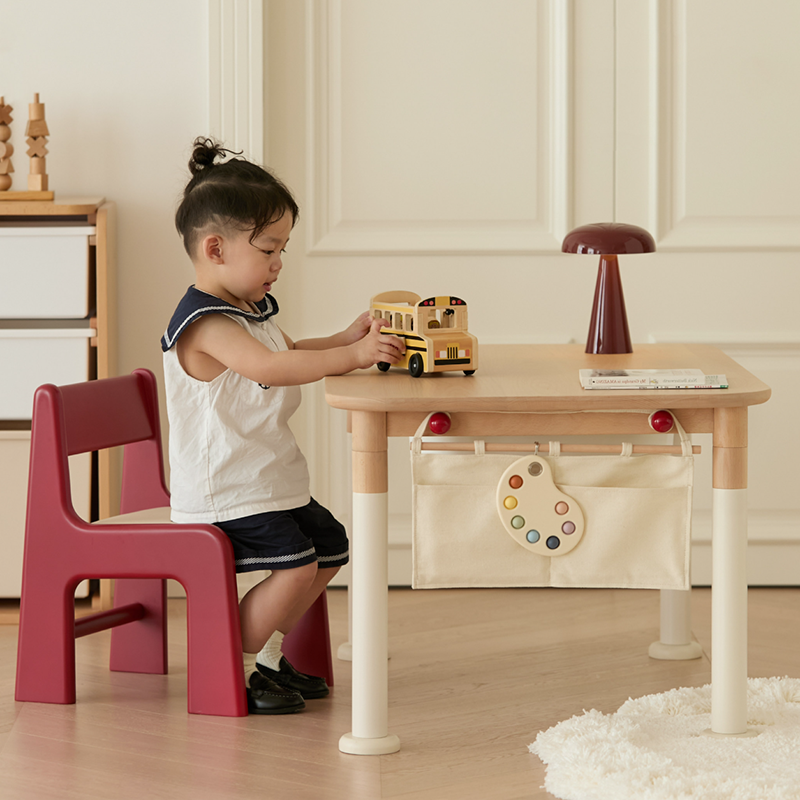Minimalist Beech Wood Kids Play Table - Adjustable Height &amp; Rounded Edge Safety Design Desk For Study