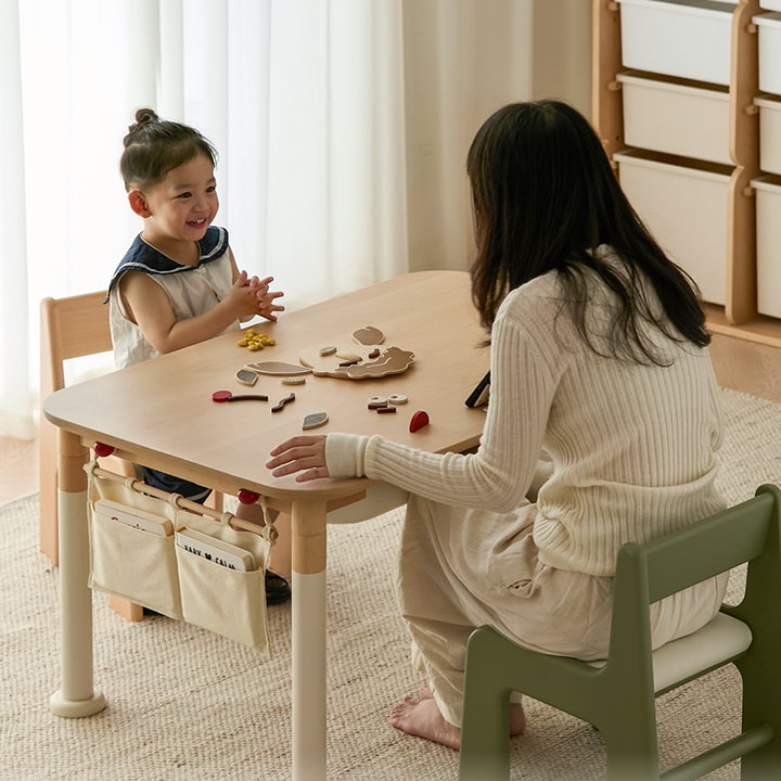 Minimalist Beech Wood Kids Play Table - Adjustable Height &amp; Rounded Edge Safety Design Desk For Study
