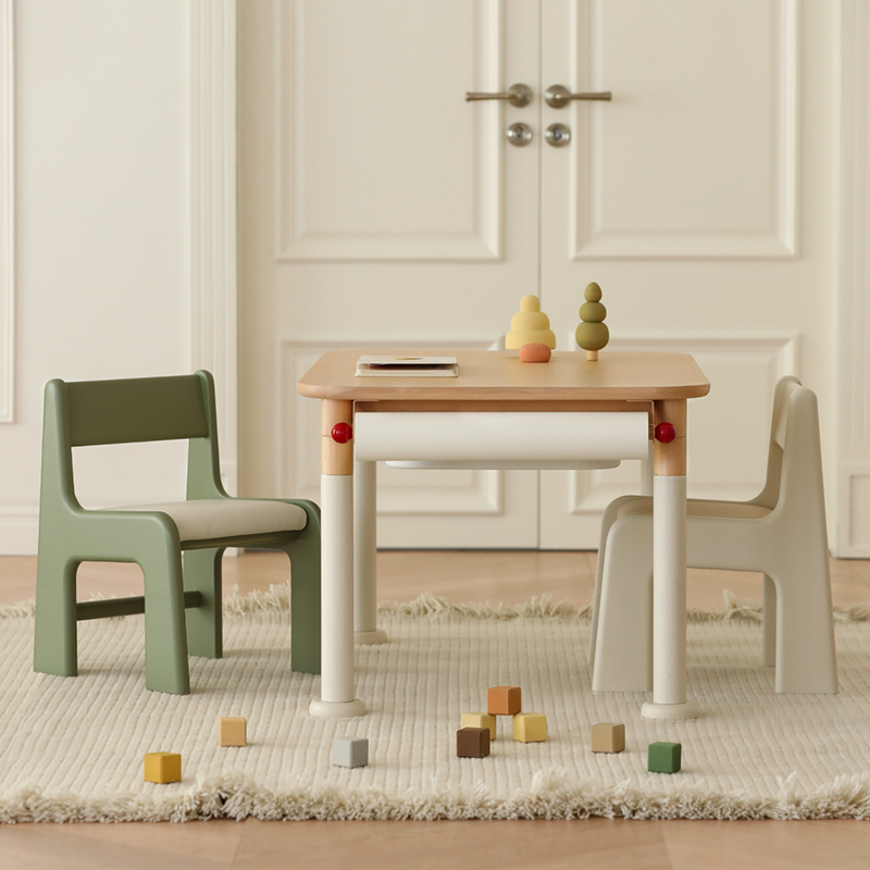 Minimalist Beech Wood Kids Play Table - Adjustable Height &amp; Rounded Edge Safety Design Desk For Study