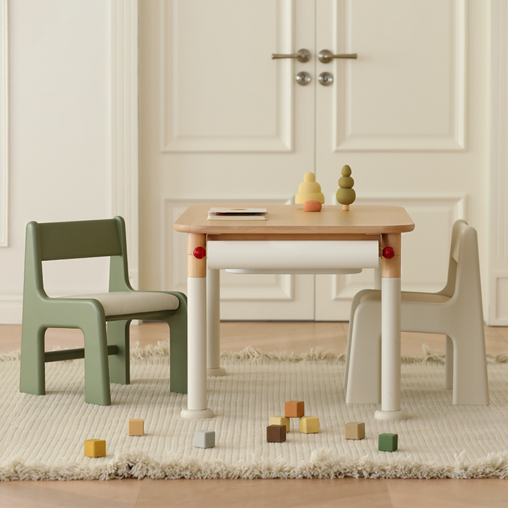 Minimalist Beech Wood Kids Play Table - Adjustable Height &amp; Rounded Edge Safety Design Desk For Study