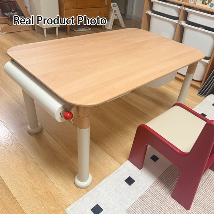 Minimalist Beech Wood Kids Play Table - Adjustable Height &amp; Rounded Edge Safety Design Desk For Study