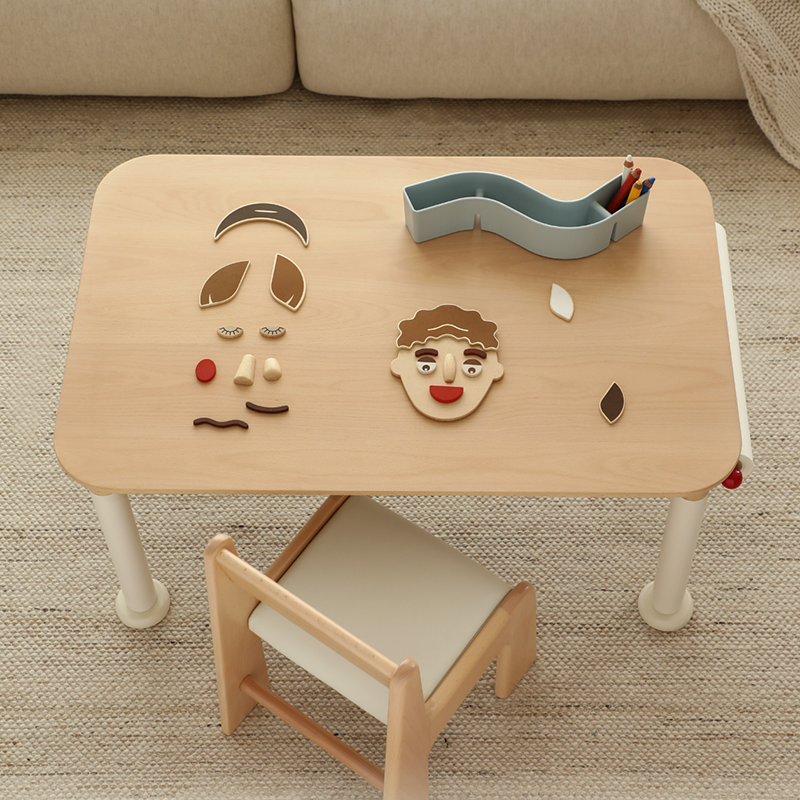 Minimalist Beech Wood Kids Play Table - Adjustable Height &amp; Rounded Edge Safety Design Desk For Study