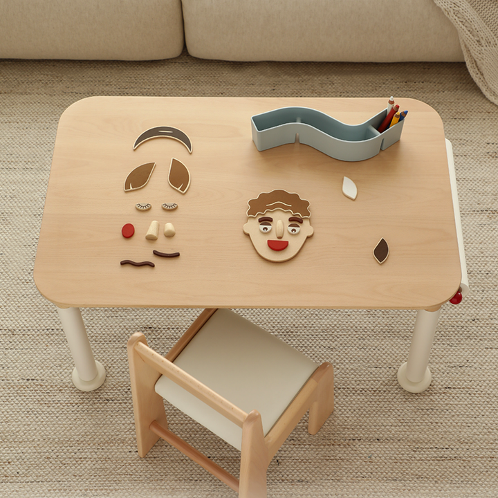 Minimalist Beech Wood Kids Play Table - Adjustable Height &amp; Rounded Edge Safety Design Desk For Study