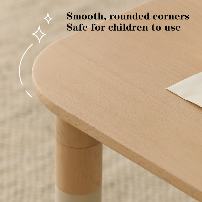 Minimalist Beech Wood Kids Play Table - Adjustable Height &amp; Rounded Edge Safety Design Desk For Study