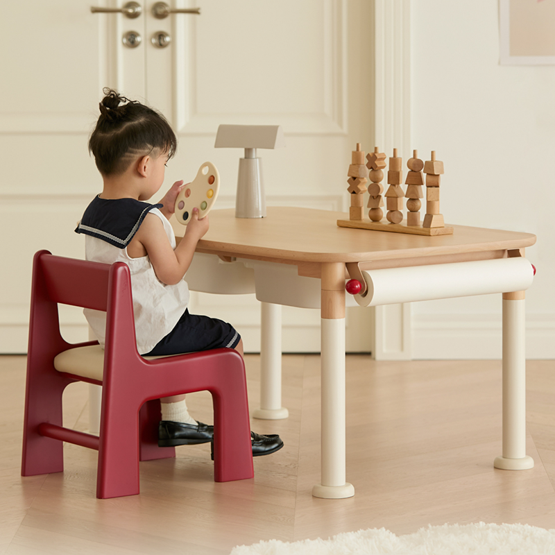 Minimalist Beech Wood Kids Play Table - Adjustable Height &amp; Rounded Edge Safety Design Desk For Study