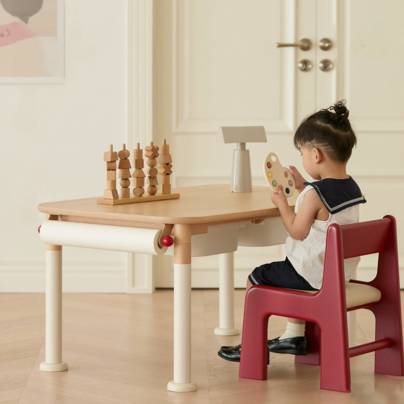 Minimalist Beech Wood Kids Play Table - Adjustable Height &amp; Rounded Edge Safety Design Desk For Study