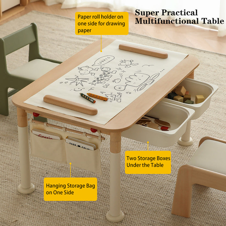 Minimalist Beech Wood Kids Play Table - Adjustable Height &amp; Rounded Edge Safety Design Desk For Study