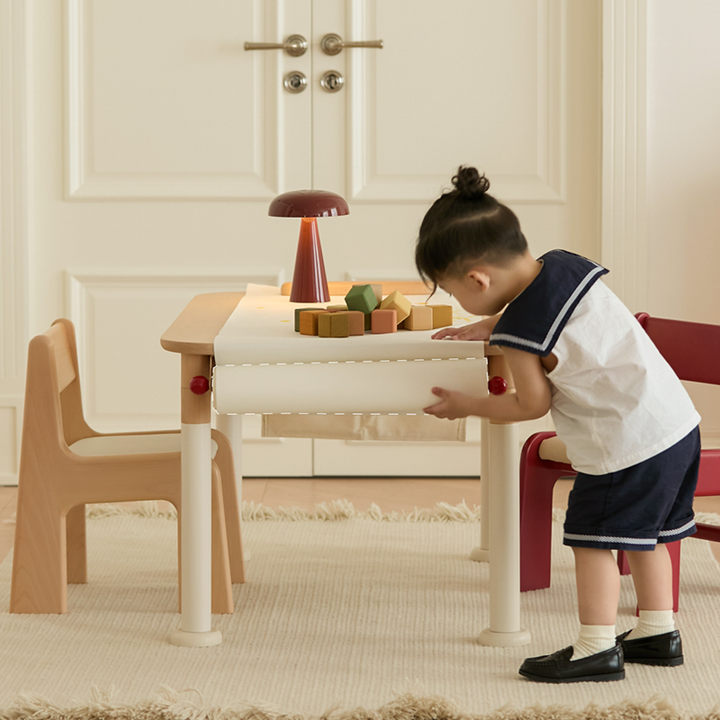 Minimalist Beech Wood Kids Play Table - Adjustable Height &amp; Rounded Edge Safety Design Desk For Study