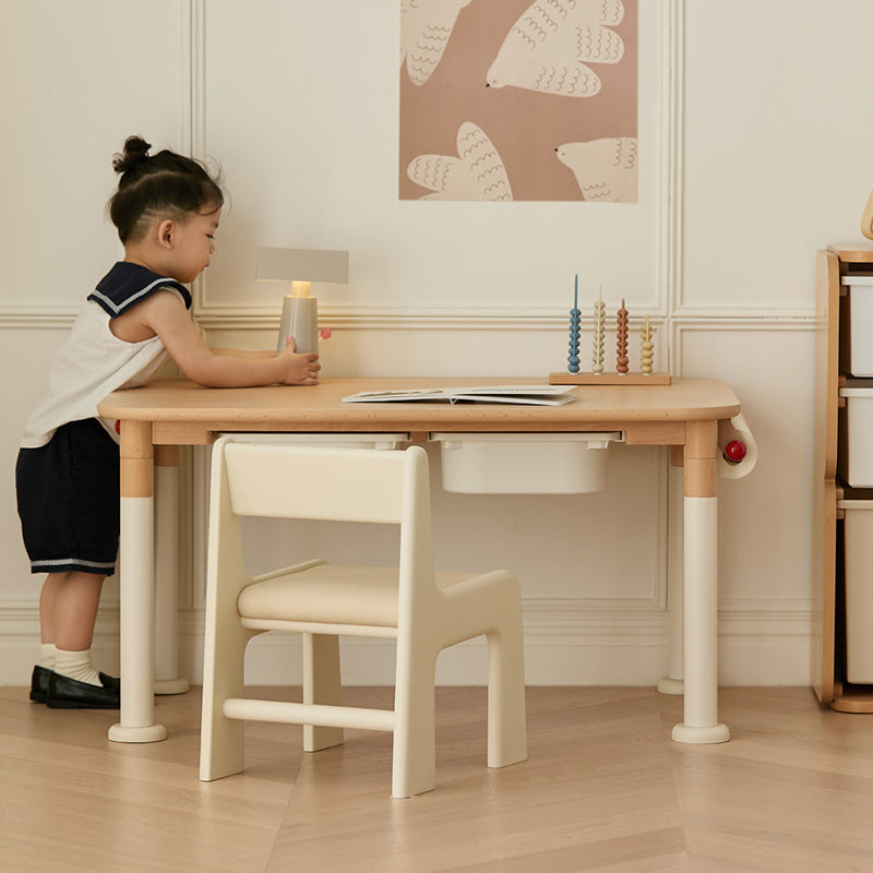 Minimalist Beech Wood Kids Play Table - Adjustable Height &amp; Rounded Edge Safety Design Desk For Study