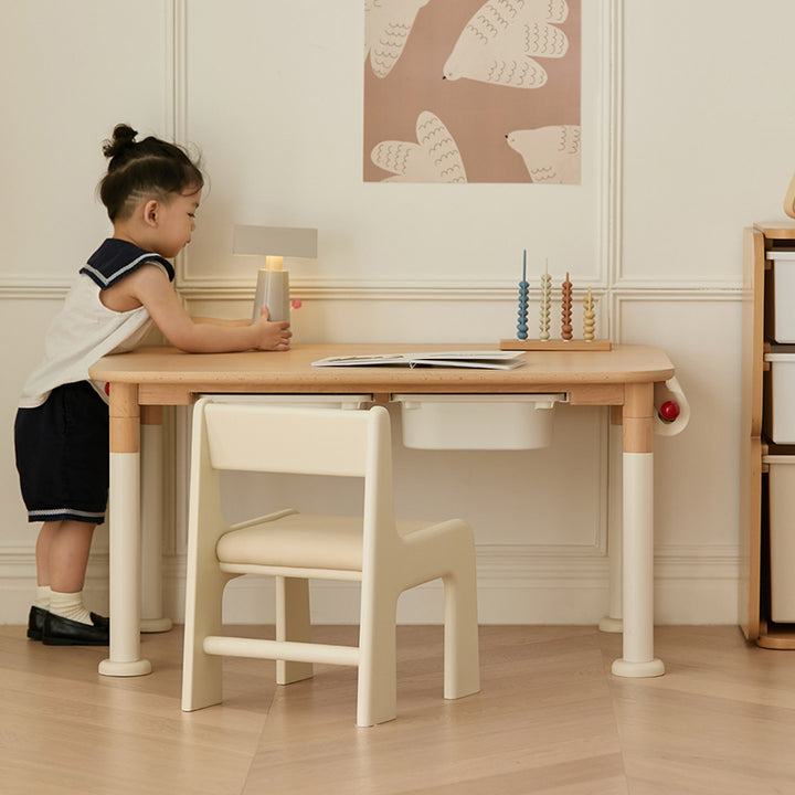 Minimalist Beech Wood Kids Play Table - Adjustable Height &amp; Rounded Edge Safety Design Desk For Study