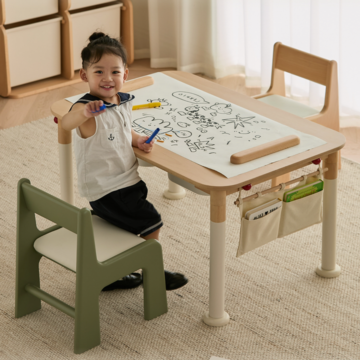 Minimalist Beech Wood Kids Play Table - Adjustable Height &amp; Rounded Edge Safety Design Desk For Study