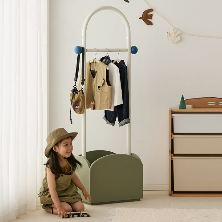 Space-Saving Kids Wardrobe Stand - Adjustable Carbon Steel Frame & Beech Wood Base Hall Tree For Entryway & Hallway