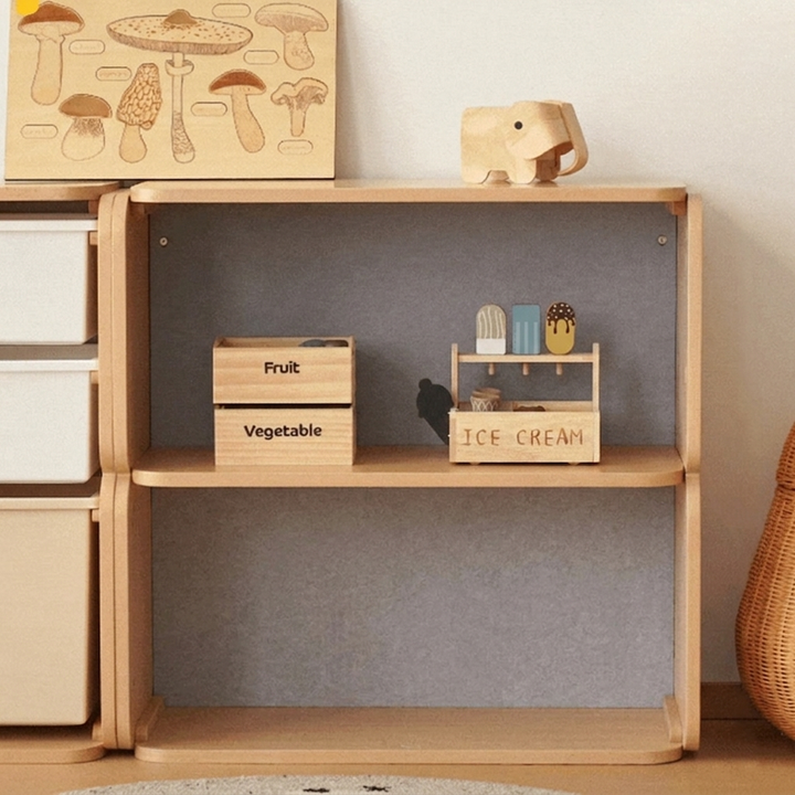 Japanese-Inspired Beech Storage Cabinet - Removable Boxes & Rounded Edge Safety Design Kids Cabinet For Living Room & Bedroom