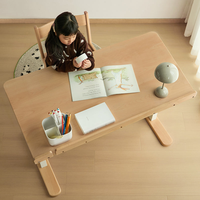 Growth-Oriented Kids Height-Adjustable Desk - Straight-Joint Beech &amp; Carbon Steel Construction Study Desk For Study