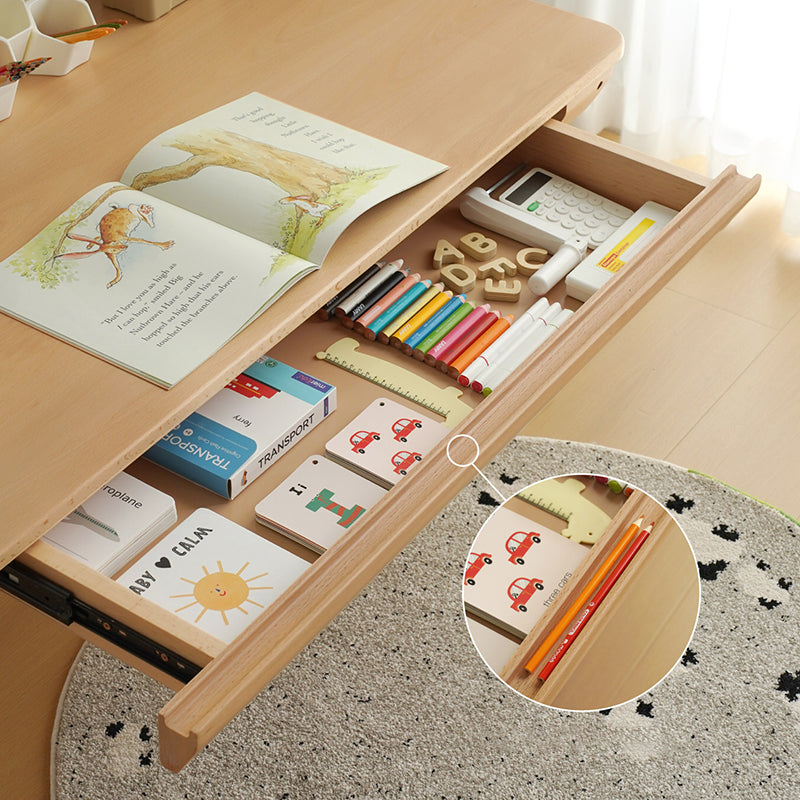 Growth-Oriented Kids Height-Adjustable Desk - Straight-Joint Beech &amp; Carbon Steel Construction Study Desk For Study