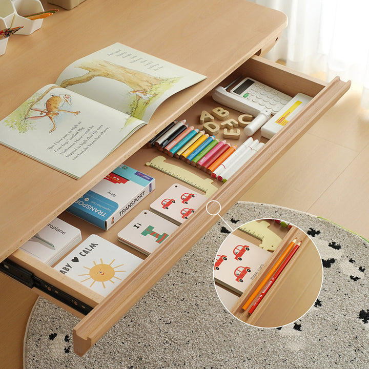 Growth-Oriented Kids Height-Adjustable Desk - Straight-Joint Beech &amp; Carbon Steel Construction Study Desk For Study