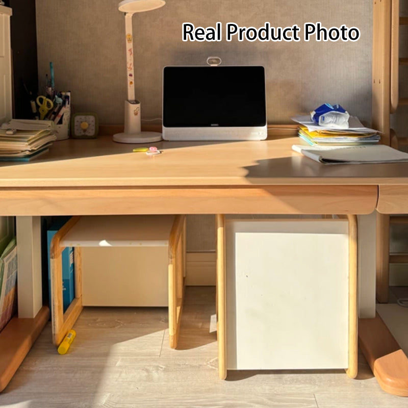 Growth-Oriented Kids Height-Adjustable Desk - Straight-Joint Beech &amp; Carbon Steel Construction Study Desk For Study