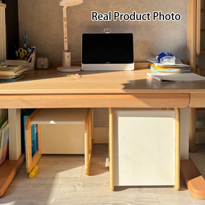 Growth-Oriented Kids Height-Adjustable Desk - Straight-Joint Beech &amp; Carbon Steel Construction Study Desk For Study
