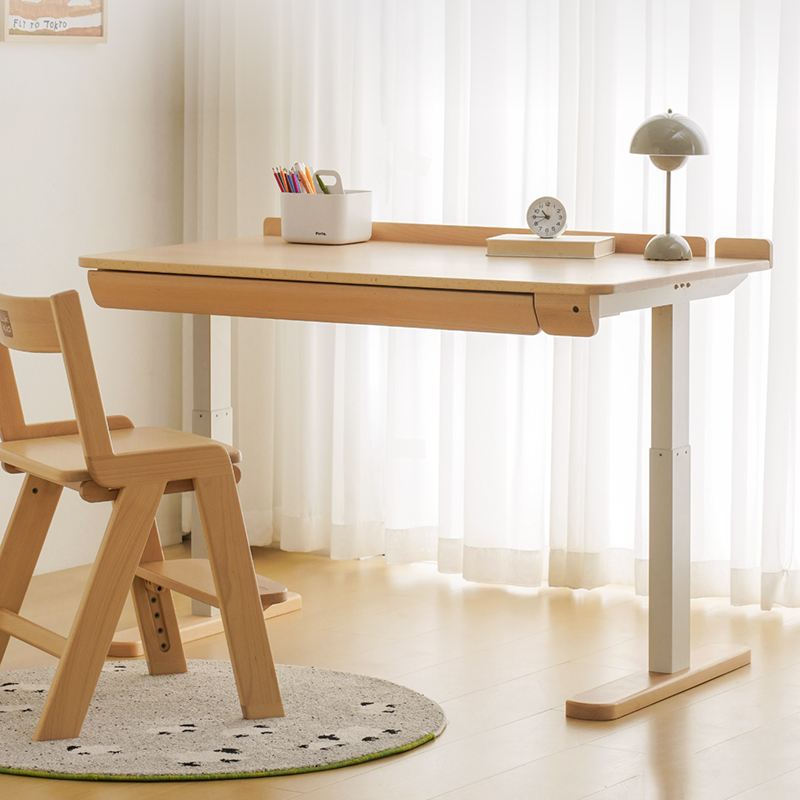 Growth-Oriented Kids Height-Adjustable Desk - Straight-Joint Beech &amp; Carbon Steel Construction Study Desk For Study