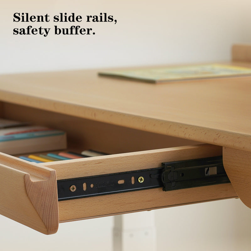 Growth-Oriented Kids Height-Adjustable Desk - Straight-Joint Beech &amp; Carbon Steel Construction Study Desk For Study