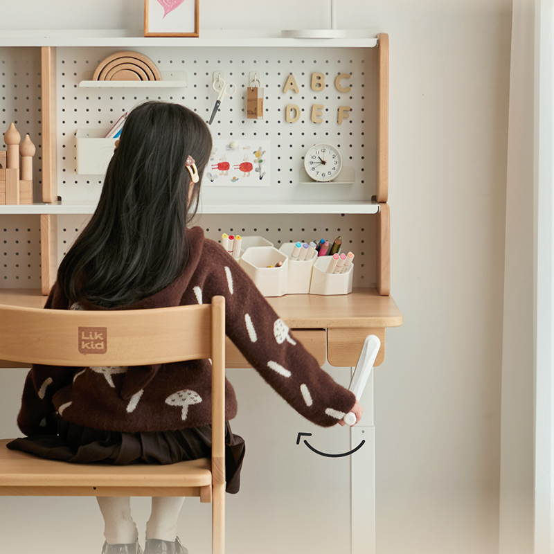 Growth-Oriented Kids Height-Adjustable Desk - Straight-Joint Beech &amp; Carbon Steel Construction Study Desk For Study