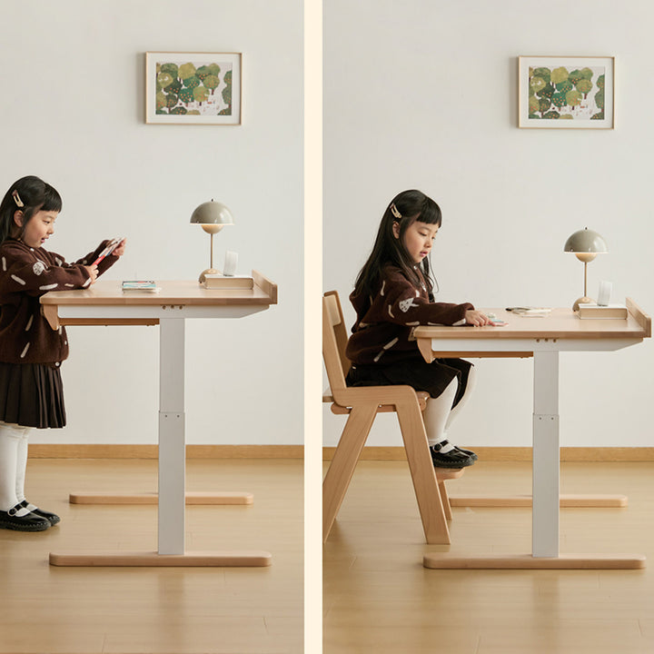 Growth-Oriented Kids Height-Adjustable Desk - Straight-Joint Beech &amp; Carbon Steel Construction Study Desk For Study