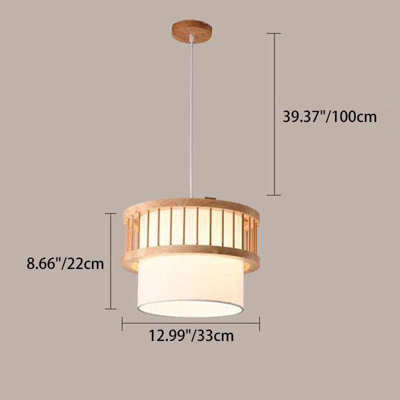 Chandelier Traditionnel Japonais en Bois avec Abat-Jour Rond 1/4 Lumière pour Salle à Manger 