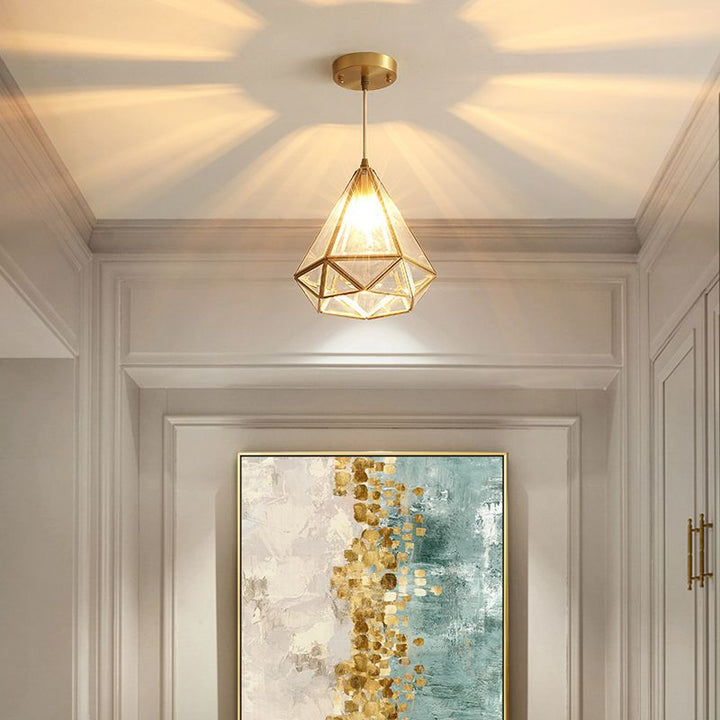Zeitgenössische skandinavische Diamantglas-Kupfer-1-Licht-Pendelleuchte für Schlafzimmer 