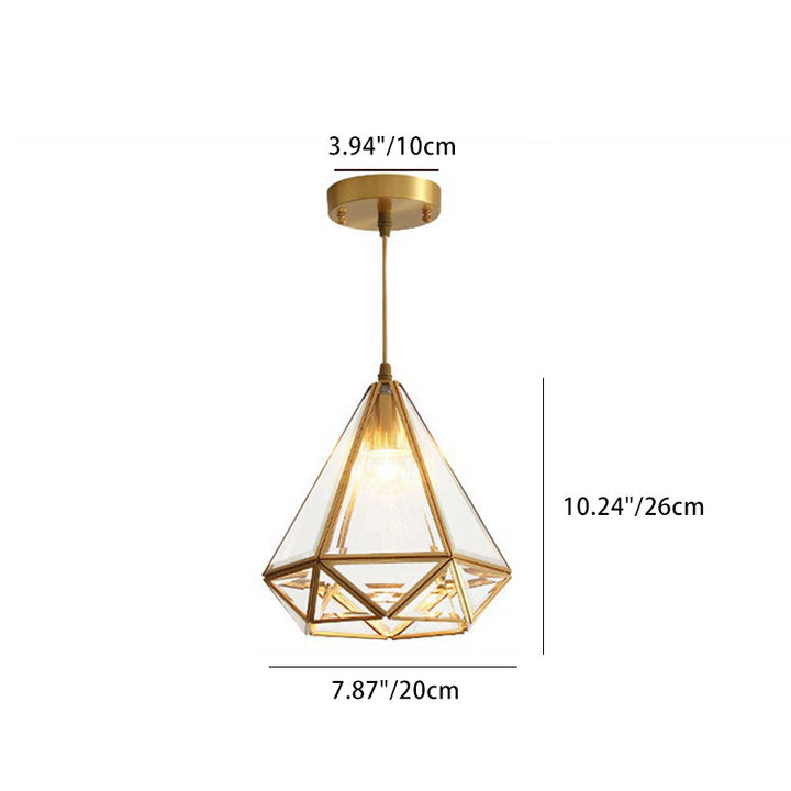 Zeitgenössische skandinavische Diamantglas-Kupfer-1-Licht-Pendelleuchte für Schlafzimmer 