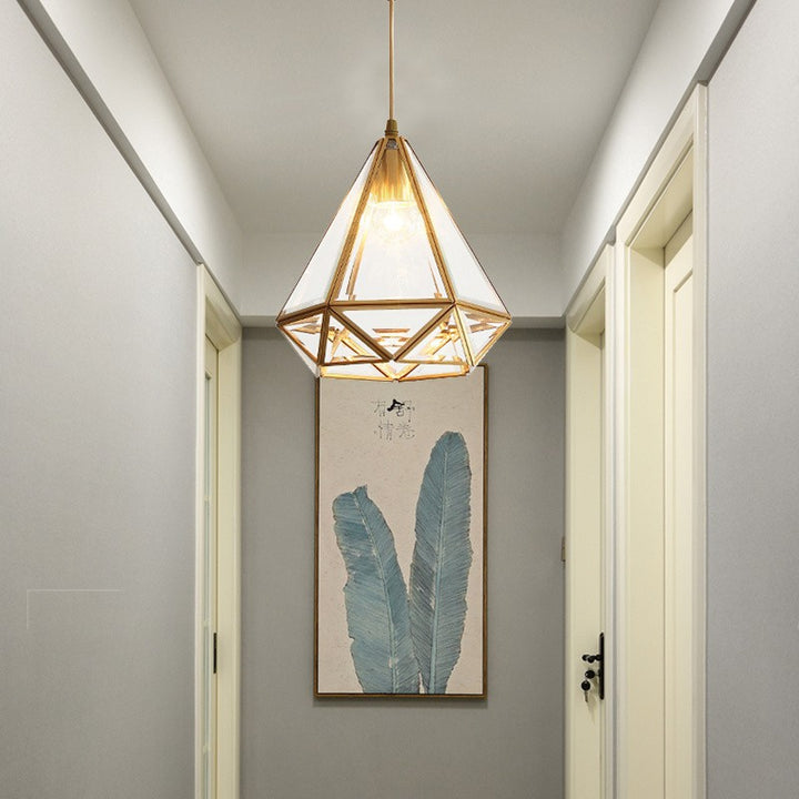 Zeitgenössische skandinavische Diamantglas-Kupfer-1-Licht-Pendelleuchte für Schlafzimmer 