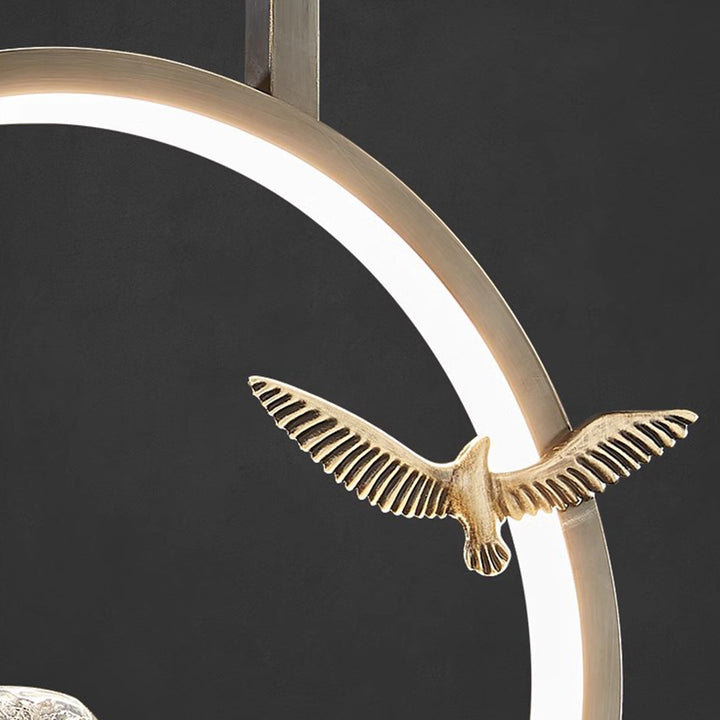 Lustre suspendu LED en résine de cuivre avec motif de vague creuse ronde chinoise traditionnelle pour chambre 