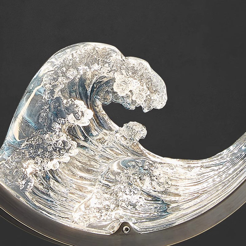 Traditional Chinese Round Hollow Wave Pattern Copper Resin LED Pendant Light For Bedroom
