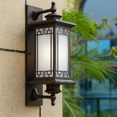 Applique murale 1 lumière en verre rectangulaire en aluminium avec matériel traditionnel chinois pour patio extérieur 