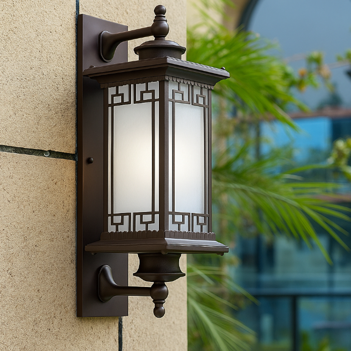 Applique murale 1 lumière en verre rectangulaire en aluminium avec matériel traditionnel chinois pour patio extérieur 