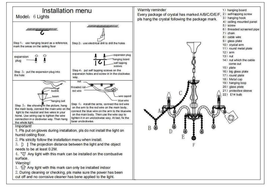 Traditional European Glass Crystal Metal Fabric Candlestick Holder Inflorescence 6-Light Chandeliers For Living Room