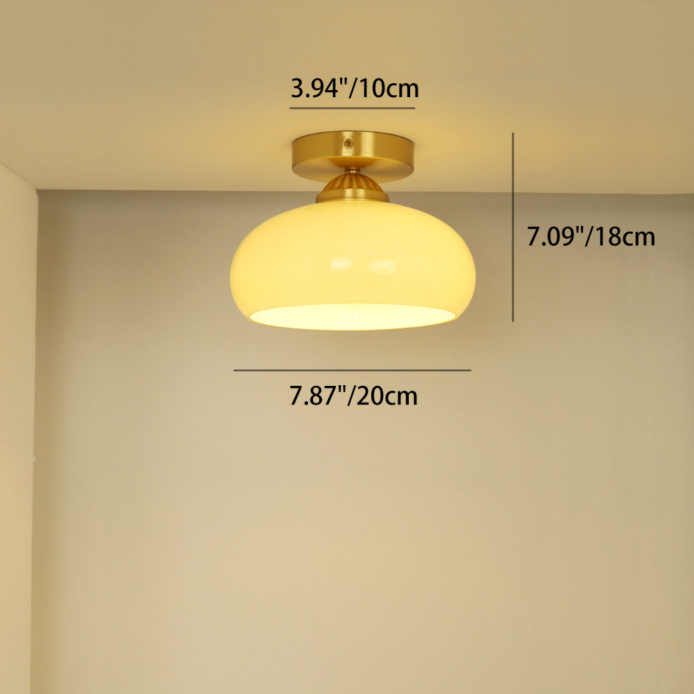Traditional Vintage Brass Glass Bowl 1-Light Semi-Flush Mount Ceiling Light For Entryway