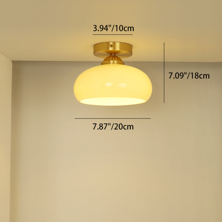 Traditional Vintage Brass Glass Bowl 1-Light Semi-Flush Mount Ceiling Light For Entryway