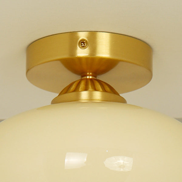 Traditional Vintage Brass Glass Bowl 1-Light Semi-Flush Mount Ceiling Light For Entryway