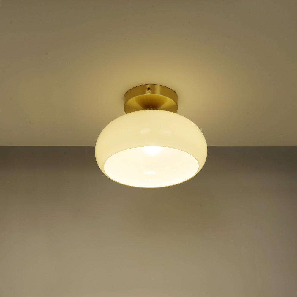 Traditional Vintage Brass Glass Bowl 1-Light Semi-Flush Mount Ceiling Light For Entryway